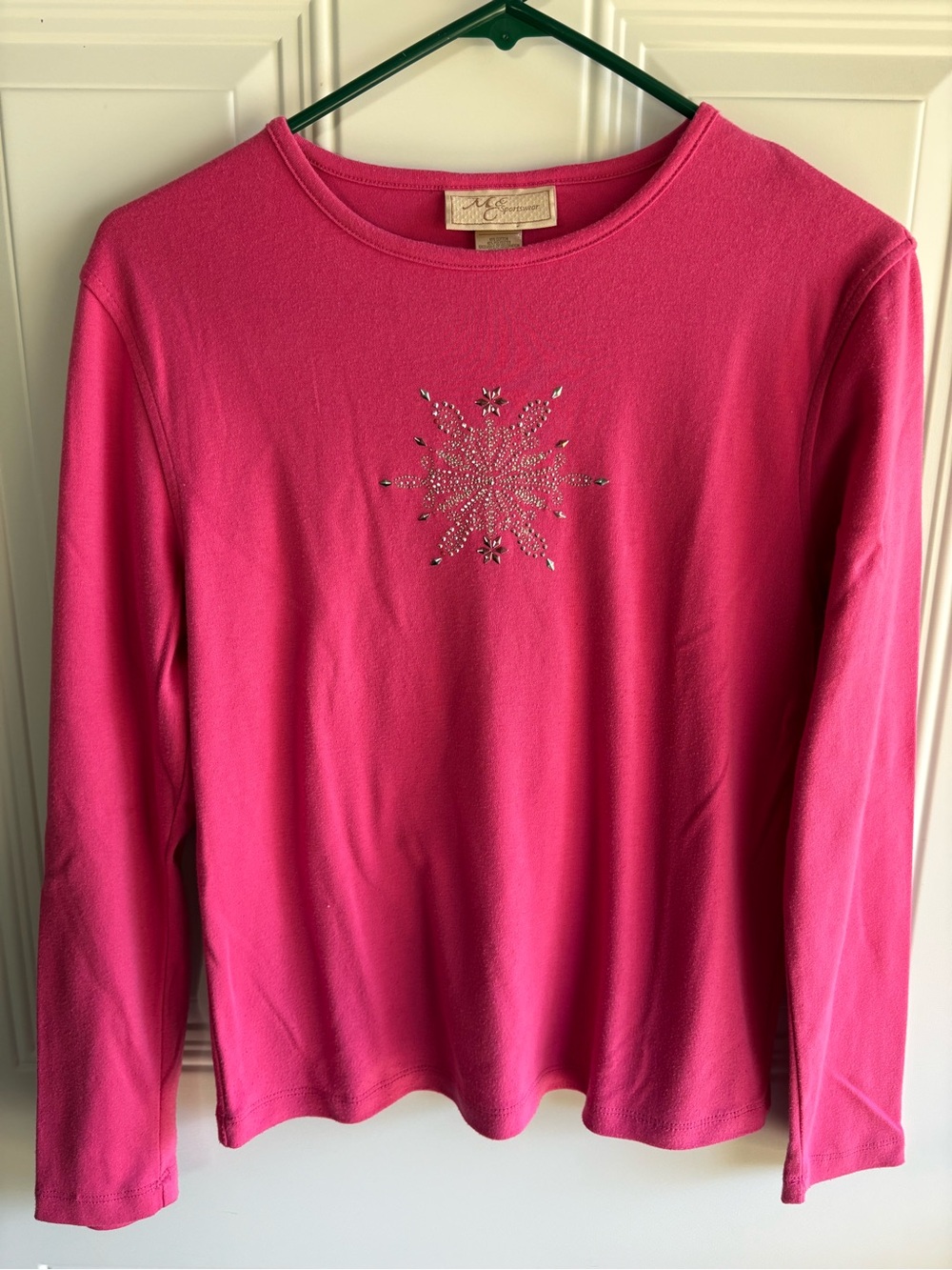 Classic Pink Long-Sleeve Tee with Rhinestone Snowflake - Classic